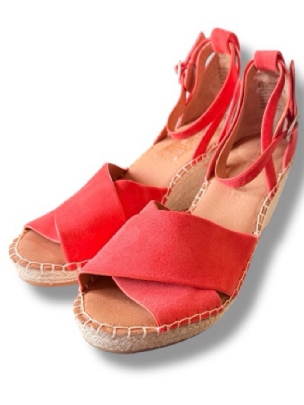 Gentle Souls Charli Suede X Band Espadrille Wedge Sandal Bright Coral Size 9.5